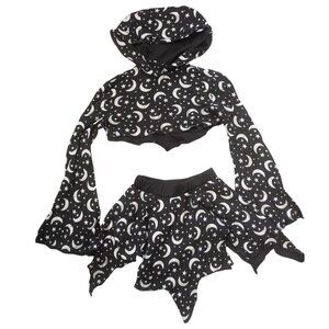 Witchy rave OOAK skirt set four piece stars and moon Size Small